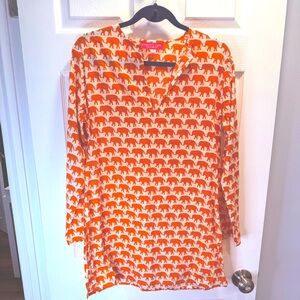 Preppy Girl Palm Beach NWOT Orange & White Elephant Printed Cotton Tunic 🐘 🍊 🤍
